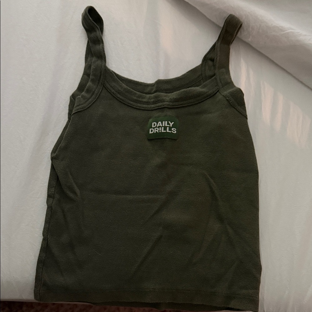 Daily Drills Olive Green Women's Tank Top crop top size xs small